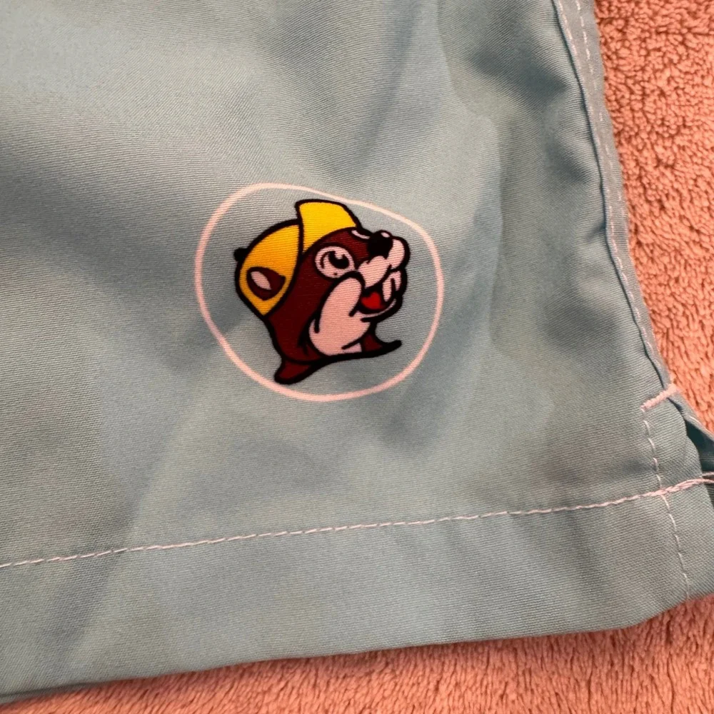 Buc-ee's Funky Aqua Swim Trunks Beaver Logo‎ Coastal Lake Beach 6.5